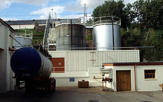 Crude oil tanks outside the distillery.