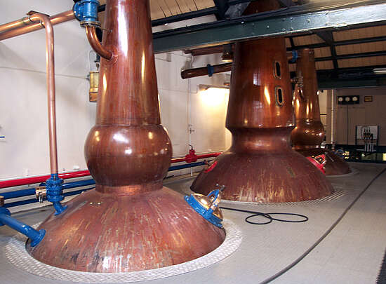The pot stills of the Cragganmore distillery.