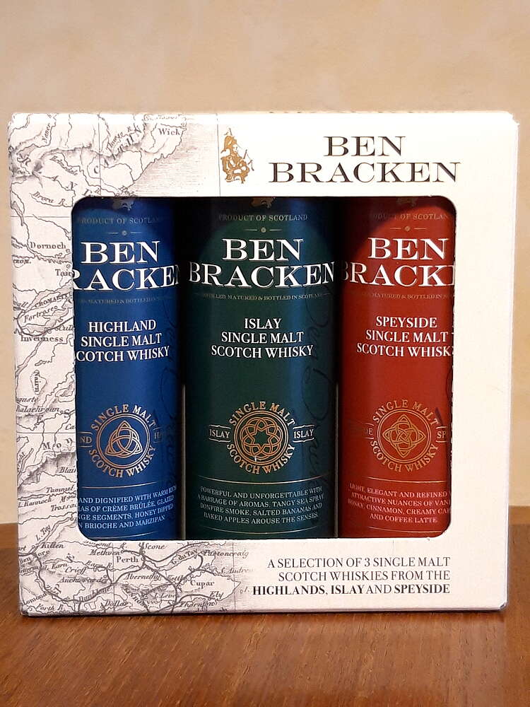 Ben Bracken Probierset - 3 Malt Whiskys Single - Scotch Highland+Islay+Speyside Mini