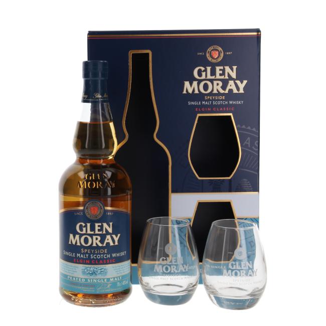 Glen Moray Peated mit 2 Gläsern 