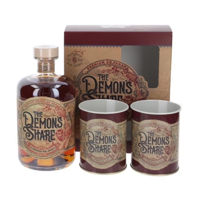 The Demon's Share rum spirit with 2 metal cans 