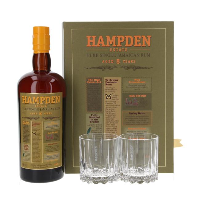 Hampden Estate Pure Single Jamaican Rum with 2 Tumblers 