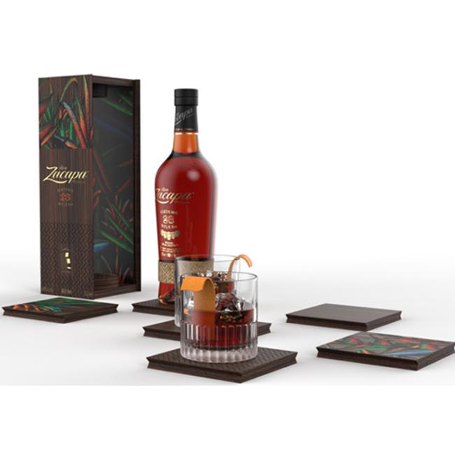 Ron Zacapa 23 Solera Rum - wooden box with 3 coasters 