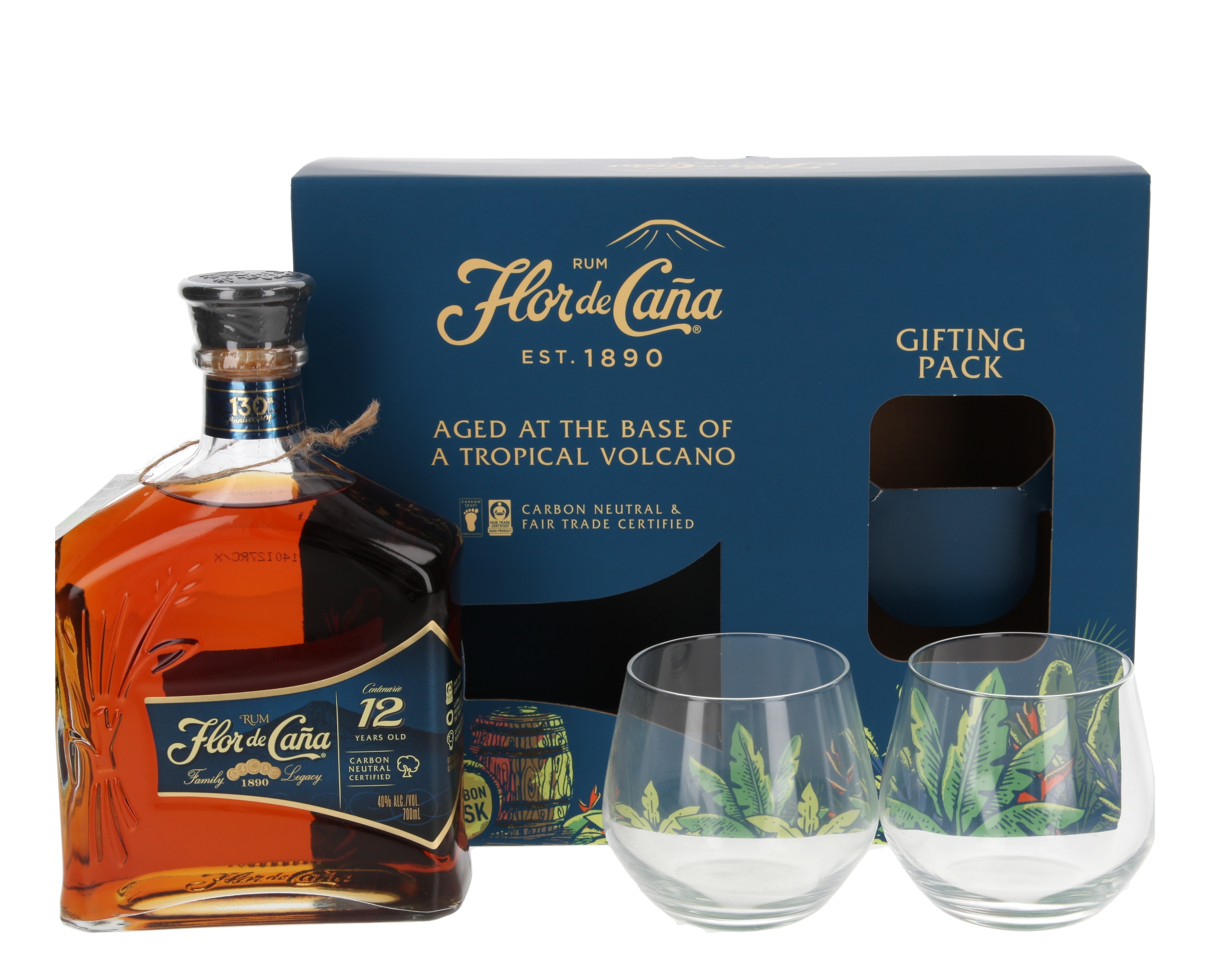 Flor de Caña Centenario Rum with 2 glasses 12 Years | Whisky.de » To the  online store